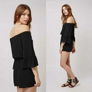 Topshop Romper Off Shoulder Black Flare Sl…